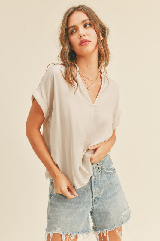 V-Neck Short Sleeve Blouse