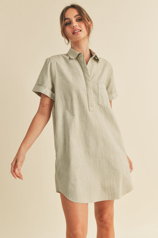 Washed Short Sleeve Shirt Dress