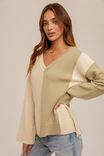 Color Block V-Neck Sweater