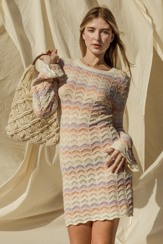 Bell Sleeve Crochet Sweater Dress