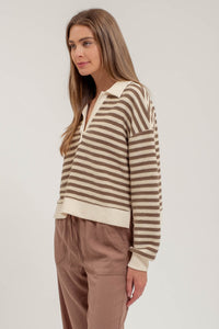 Striped Polo Knit Top