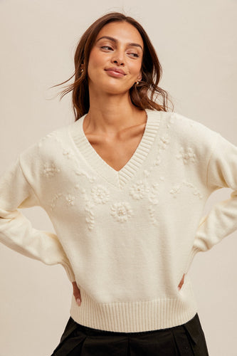 Floral Pearl Embellished Motif Sweater