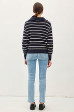 Load image into Gallery viewer, Spread Collar Half Zip Striped Sweater