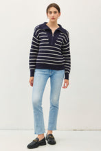 Load image into Gallery viewer, Spread Collar Half Zip Striped Sweater