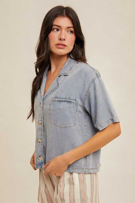 Short Sleeve Button Down Denim Shirt