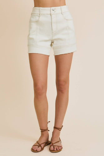 Double Button Stretchy Twill Shorts