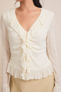 Button Up Ruffle Lace Top