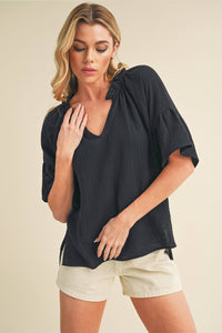 Tes 3/4 Sleeve Ruffle Top