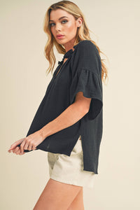 Tes 3/4 Sleeve Ruffle Top