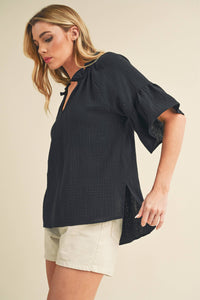 Tes 3/4 Sleeve Ruffle Top