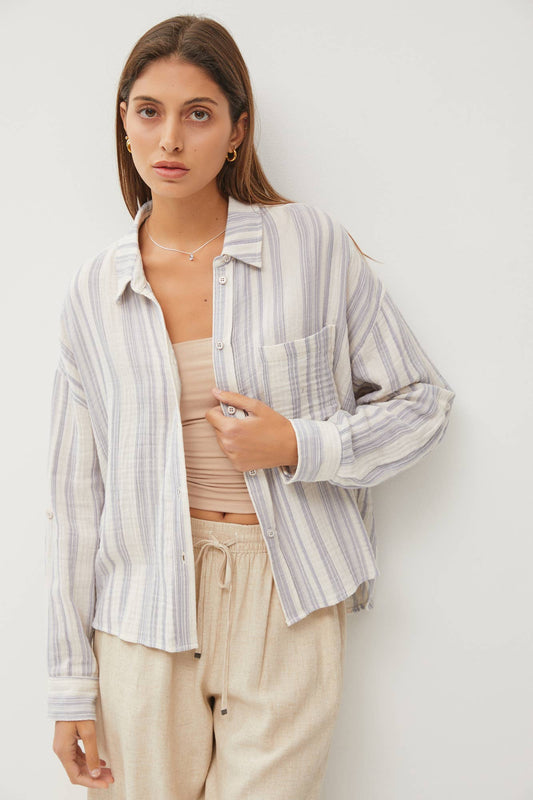 Striped Gauze Button Down