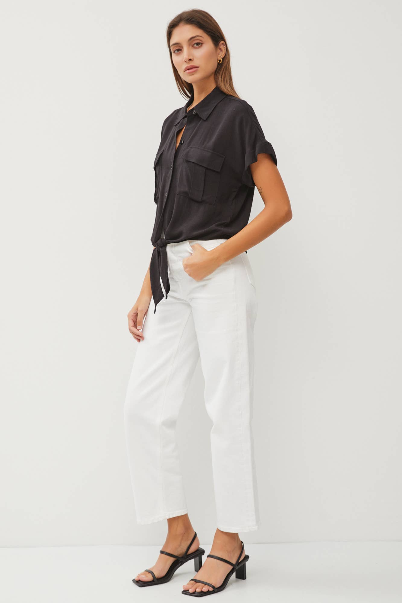 Tie Front Short Sleeve Button Down