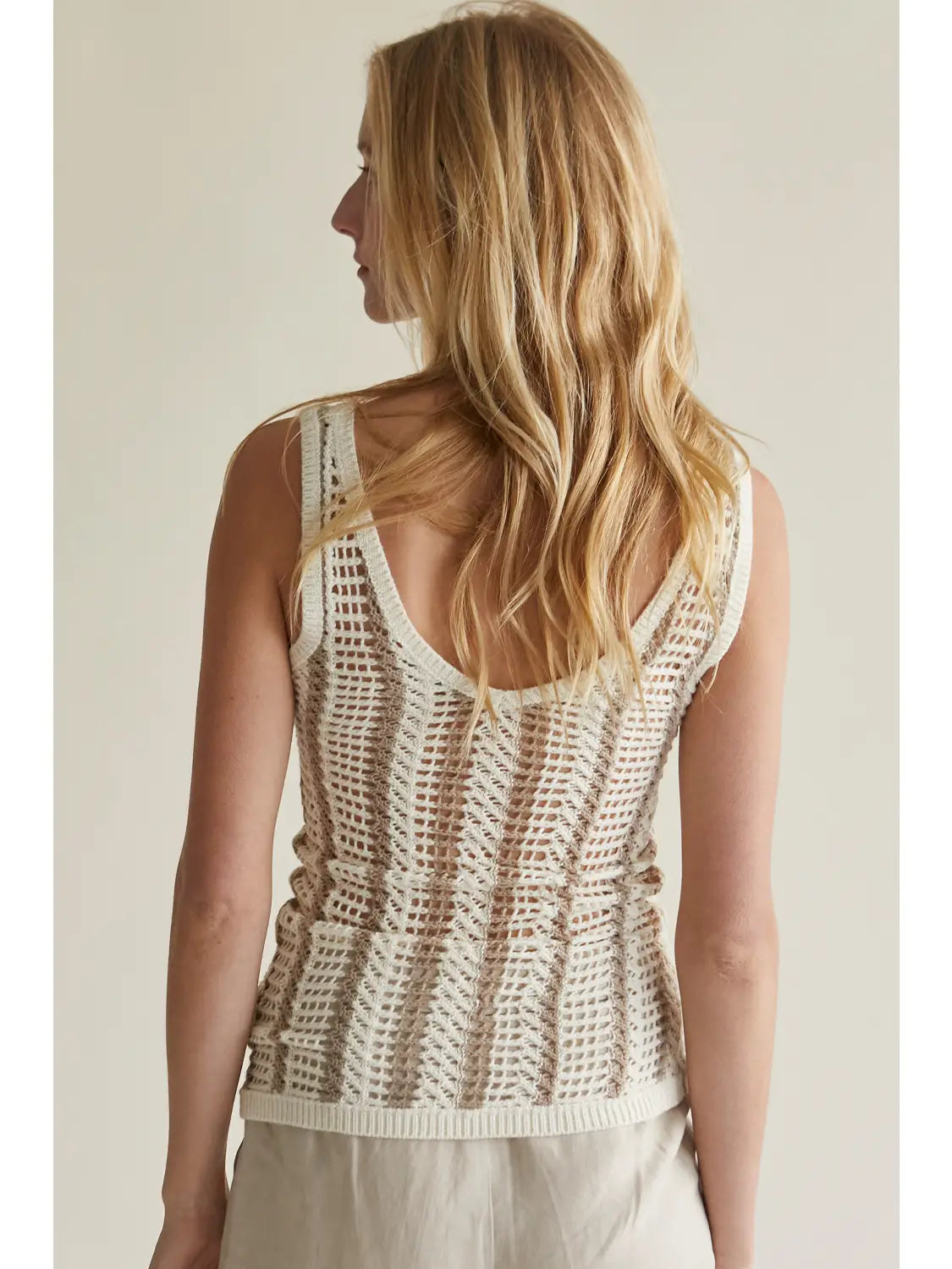 Adria Crochet Striped Mesh Tank