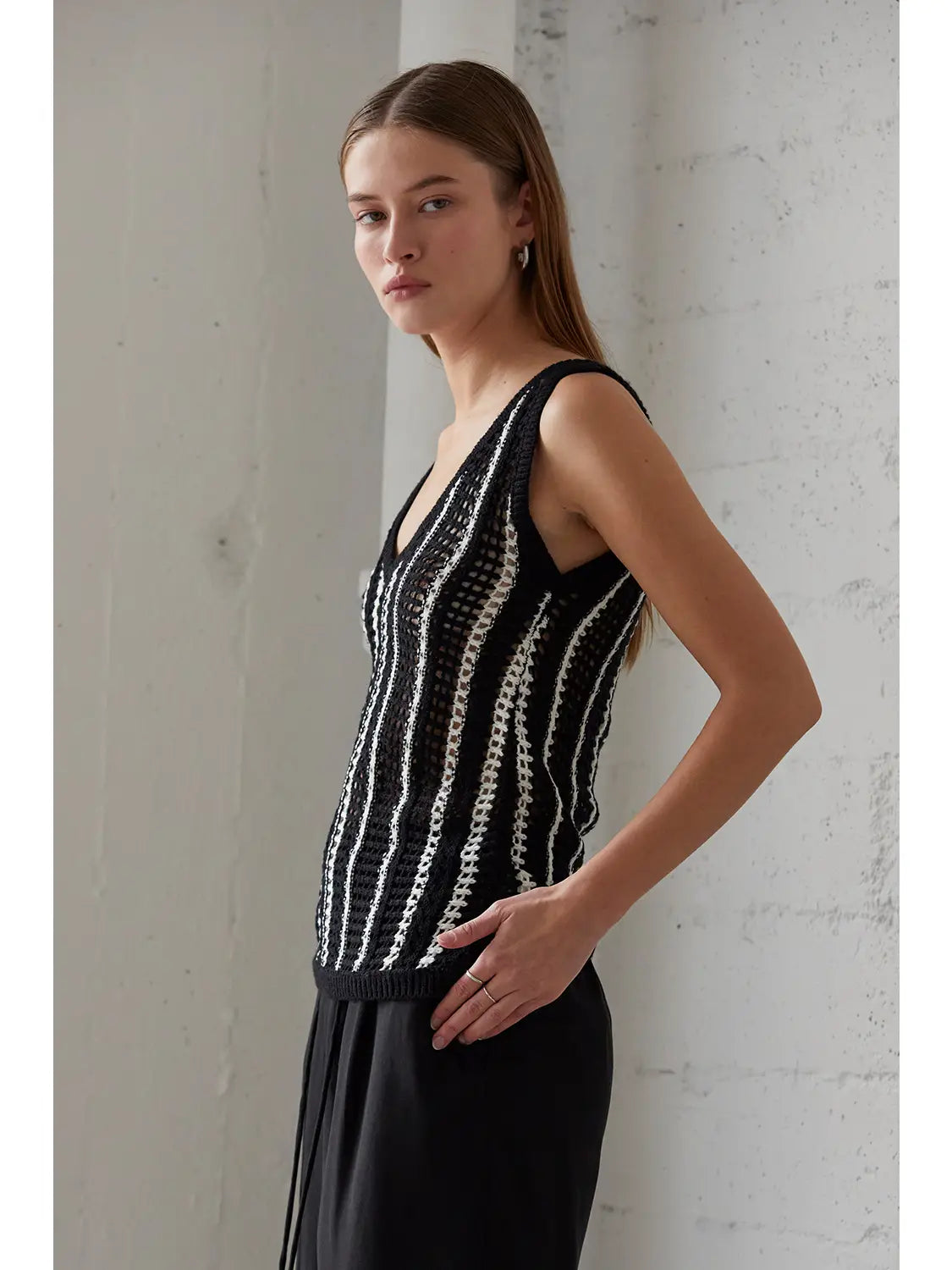 Adria Crochet Striped Mesh Tank