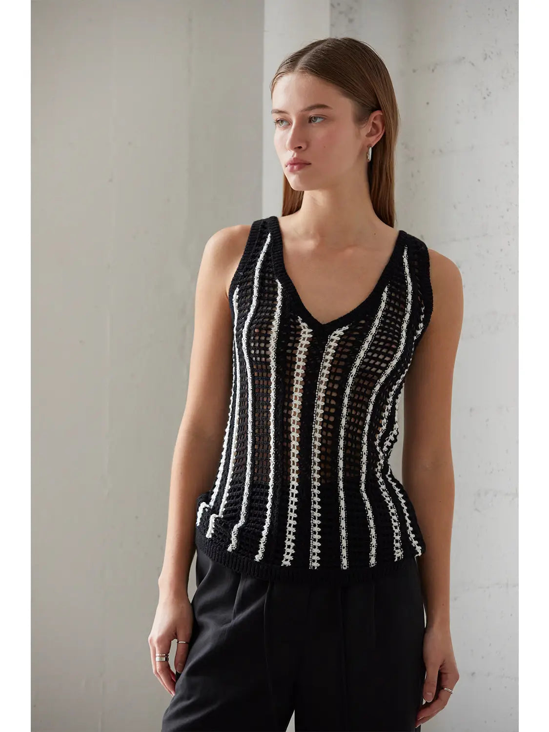 Adria Crochet Striped Mesh Tank