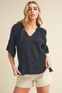 Tes 3/4 Sleeve Ruffle Top