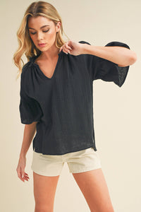 Tes 3/4 Sleeve Ruffle Top