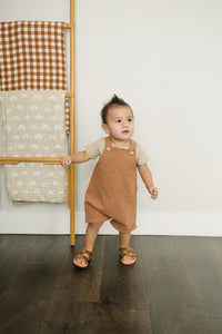 Camel Linen Short Overalls