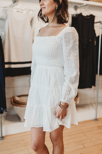 White Eyelet Peasant Dress